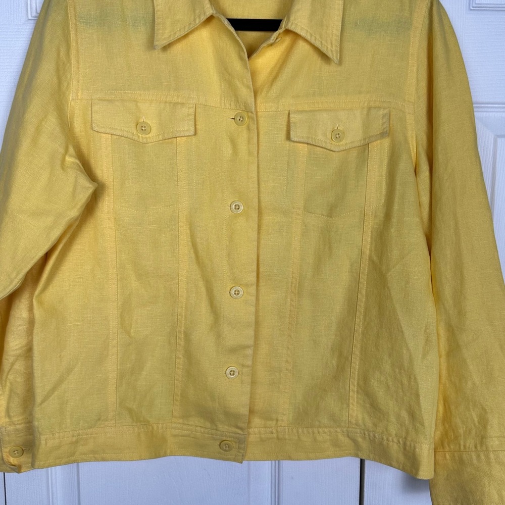 Relativity Womens Sunshine Yellow 100% Linen Button Up Trucker Jacket Size M